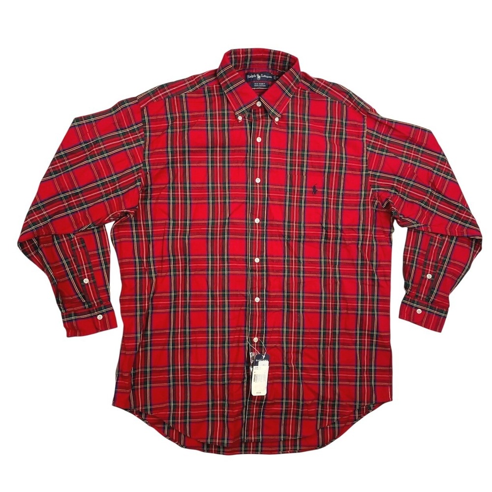 Polo Ralph Lauren Big Shirt Mens Medium Red Tartan Plaid Cotton Button Down NWT